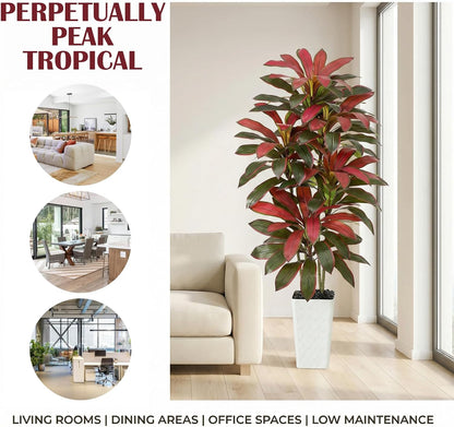Artificial Dracaena Tree Indoor, 6FT Tall Fake Floor Plants with White Planter & Pebbles, Faux Silk Yucca Tree for Home Office Living Room Bedroom Farmhouse Modern Outdoor Topiary Tree