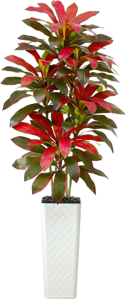 Artificial Dracaena Tree Indoor, 6FT Tall Fake Floor Plants with White Planter & Pebbles, Faux Silk Yucca Tree for Home Office Living Room Bedroom Farmhouse Modern Outdoor Topiary Tree