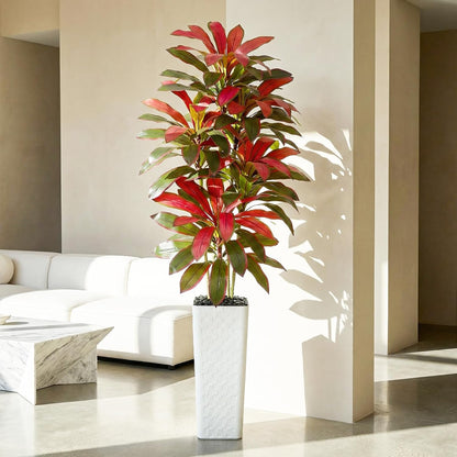 Artificial Dracaena Tree Indoor, 6FT Tall Fake Floor Plants with White Planter & Pebbles, Faux Silk Yucca Tree for Home Office Living Room Bedroom Farmhouse Modern Outdoor Topiary Tree
