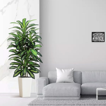 Artificial Dracaena Tree Indoor, 6FT Tall Fake Floor Plants with White Planter & Pebbles, Faux Silk Yucca Tree for Home Office Living Room Bedroom Farmhouse Modern Outdoor Topiary Tree