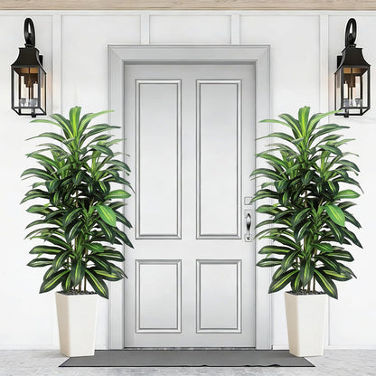 Artificial Dracaena Tree Indoor, 6FT Tall Fake Floor Plants with White Planter & Pebbles, Faux Silk Yucca Tree for Home Office Living Room Bedroom Farmhouse Modern Outdoor Topiary Tree