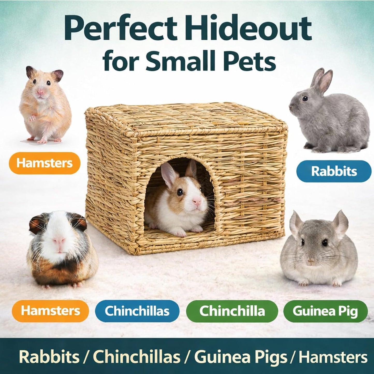 Extra Large Grass House for Rabbit, Foldable & Comfortable - Small Animal Hut Play Hideaway Bed Hay Mat Chew Toy for Bunny Guinea Pig Hamster Chinchilla (2 Pack)