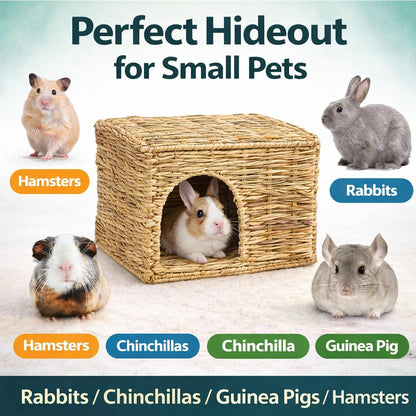 Extra Large Grass House for Rabbit, Foldable & Comfortable - Small Animal Hut Play Hideaway Bed Hay Mat Chew Toy for Bunny Guinea Pig Hamster Chinchilla (2 Pack)