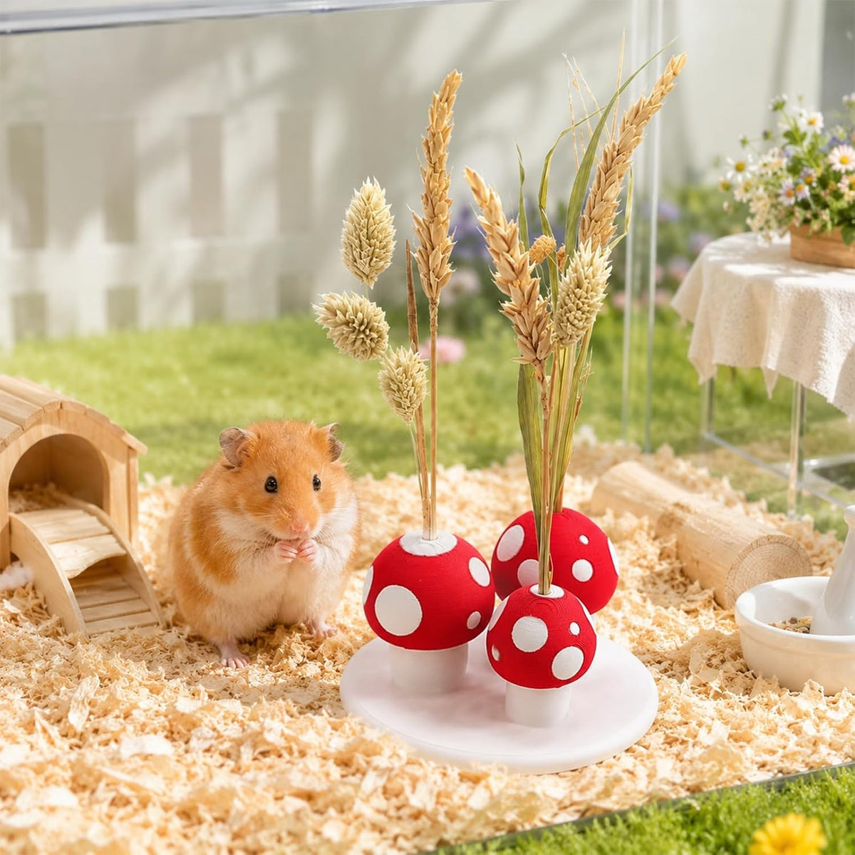 Hamster Sprays Holder, Hamster Cage Sprays Flower Foraging Mushroom Holder, Hamster Enrichment Toys, Hamster Cage Accessories for Gerbil, Ferret, Chinchilla, Guinea Pig