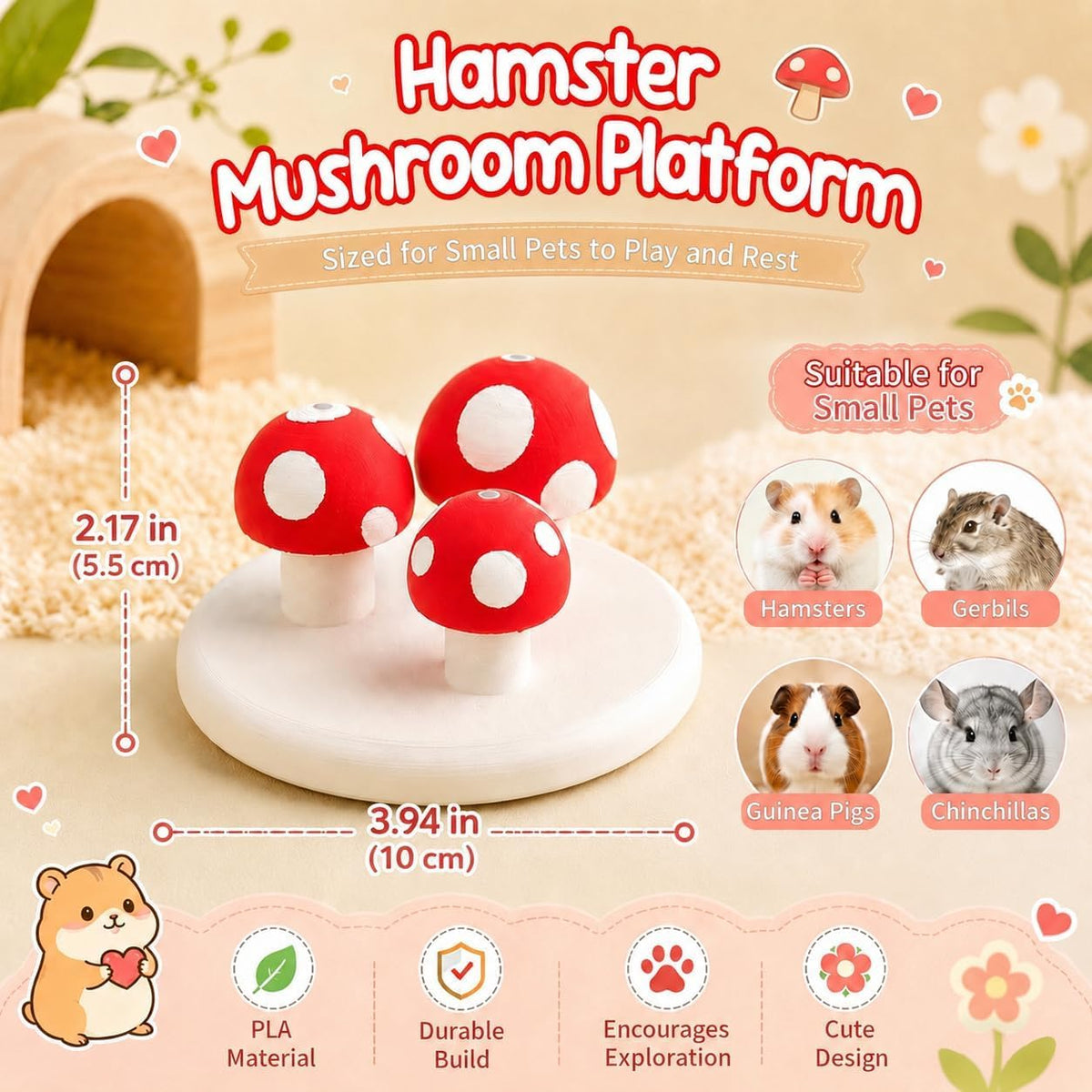 Hamster Sprays Holder, Hamster Cage Sprays Flower Foraging Mushroom Holder, Hamster Enrichment Toys, Hamster Cage Accessories for Gerbil, Ferret, Chinchilla, Guinea Pig