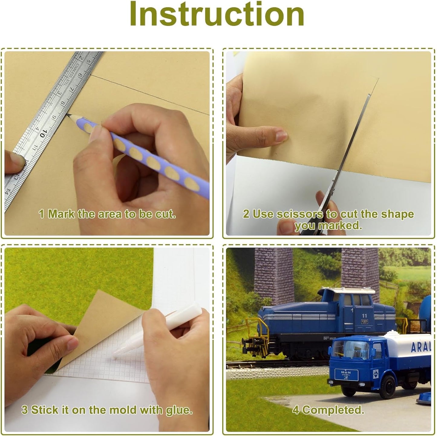 Artificial Model Grass Mat Trains Green 40x200cm or 15.7‘’ x 78'' for Decoration Craft Scenery Model DIY CP2137 (Green)
