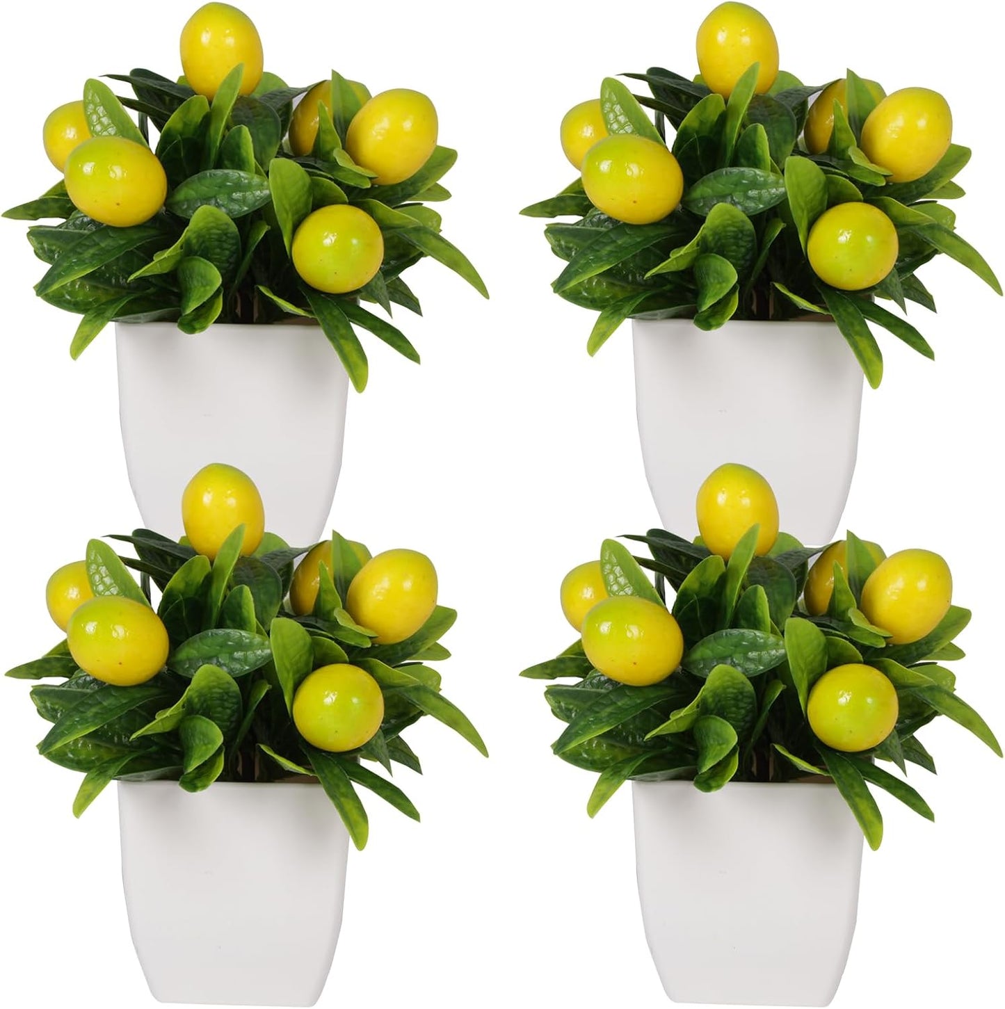 4pcs Artificial Lemon Plants Fake Fruit Potted Plant 6inches Fake Lemons Tree with Small Pot Mini Fake Plant for Indoor Outdoor Home Bathroom Decor