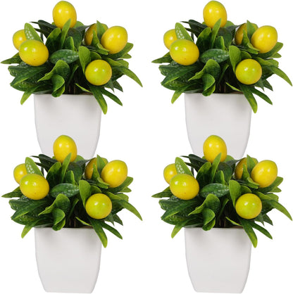 4pcs Artificial Lemon Plants Fake Fruit Potted Plant 6inches Fake Lemons Tree with Small Pot Mini Fake Plant for Indoor Outdoor Home Bathroom Decor