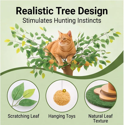 Areca Palm Cat Scratching Post Cat Scratcher Tower with 2-Layer Ball Tracks