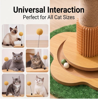 Areca Palm Cat Scratching Post Cat Scratcher Tower with 2-Layer Ball Tracks