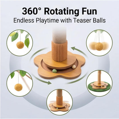 Areca Palm Cat Scratching Post Cat Scratcher Tower with 2-Layer Ball Tracks
