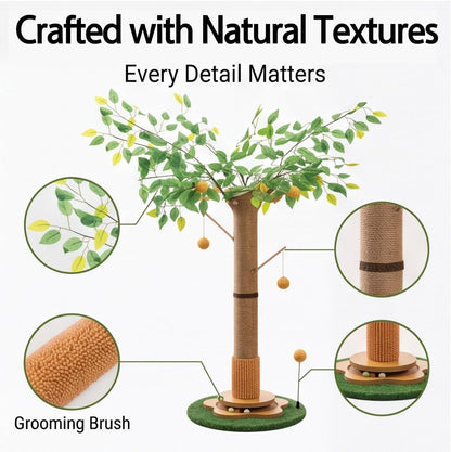 Areca Palm Cat Scratching Post Cat Scratcher Tower with 2-Layer Ball Tracks