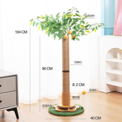 Areca Palm Cat Scratching Post Cat Scratcher Tower with 2-Layer Ball Tracks