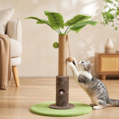 Areca Palm Cat Scratching Post Cat Scratcher Tower with 2-Layer Ball Tracks