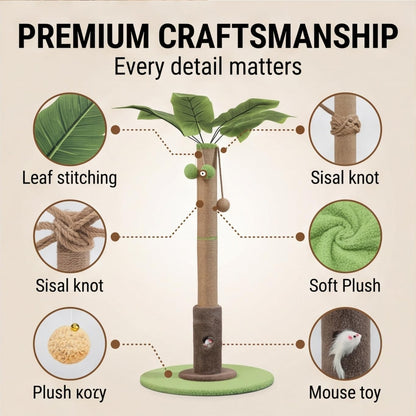 Areca Palm Cat Scratching Post Cat Scratcher Tower with 2-Layer Ball Tracks