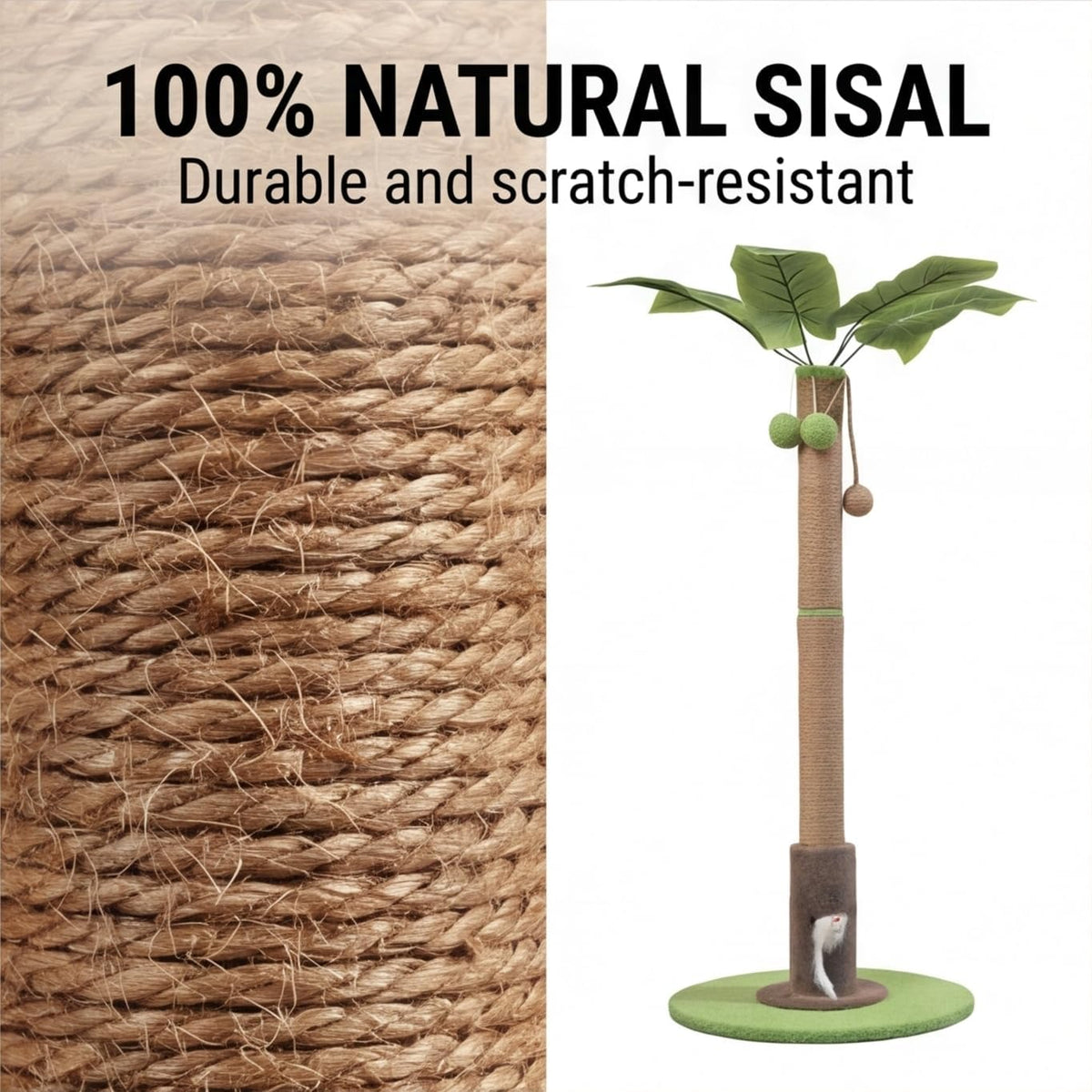 Areca Palm Cat Scratching Post Cat Scratcher Tower with 2-Layer Ball Tracks