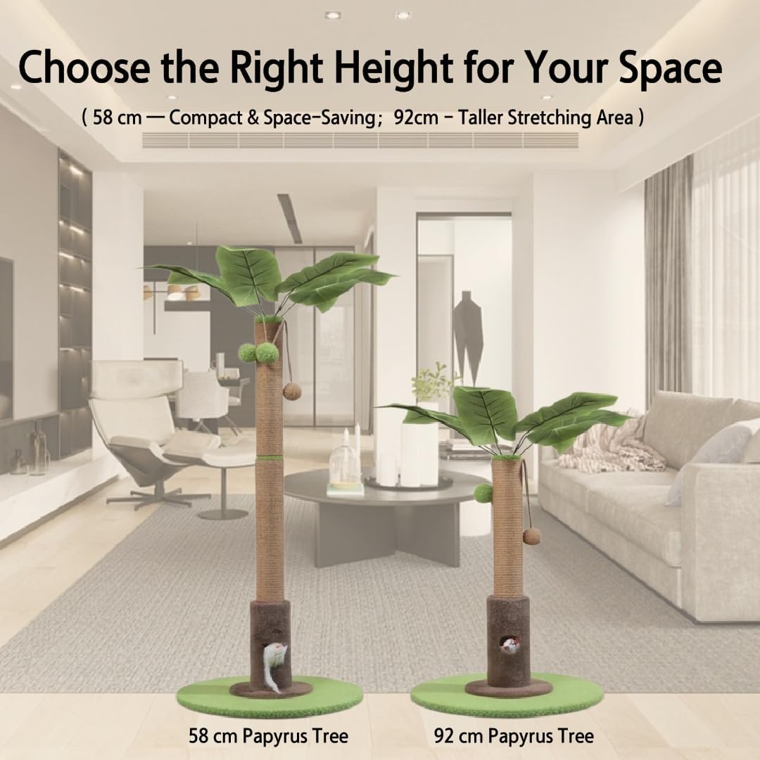 Areca Palm Cat Scratching Post Cat Scratcher Tower with 2-Layer Ball Tracks