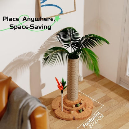 Areca Palm Cat Scratching Post Cat Scratcher Tower with 2-Layer Ball Tracks