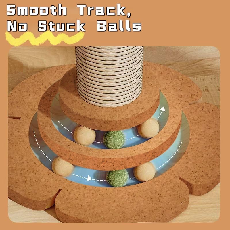 Areca Palm Cat Scratching Post Cat Scratcher Tower with 2-Layer Ball Tracks