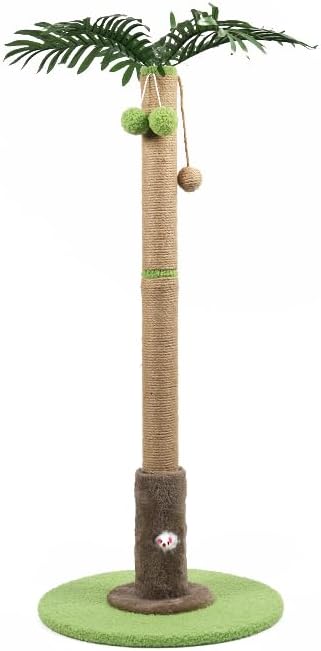 Areca Palm Cat Scratching Post Cat Scratcher Tower with 2-Layer Ball Tracks