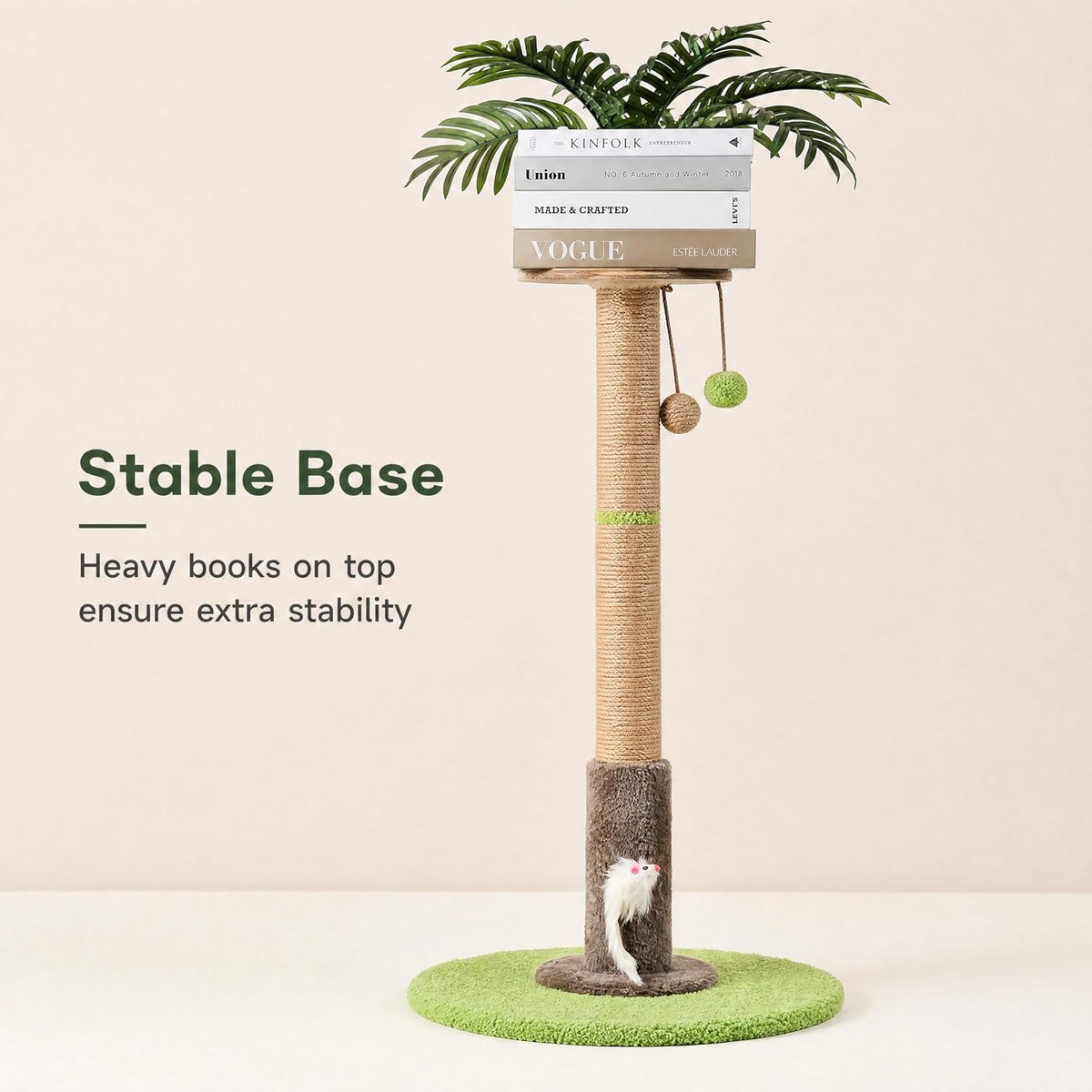 Areca Palm Cat Scratching Post Cat Scratcher Tower with 2-Layer Ball Tracks