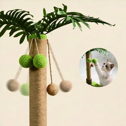 Areca Palm Cat Scratching Post Cat Scratcher Tower with 2-Layer Ball Tracks