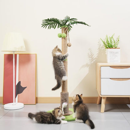 Areca Palm Cat Scratching Post Cat Scratcher Tower with 2-Layer Ball Tracks