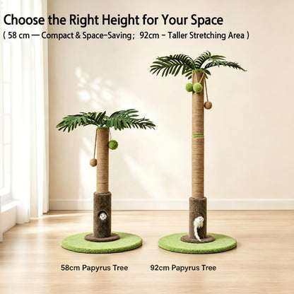 Areca Palm Cat Scratching Post Cat Scratcher Tower with 2-Layer Ball Tracks