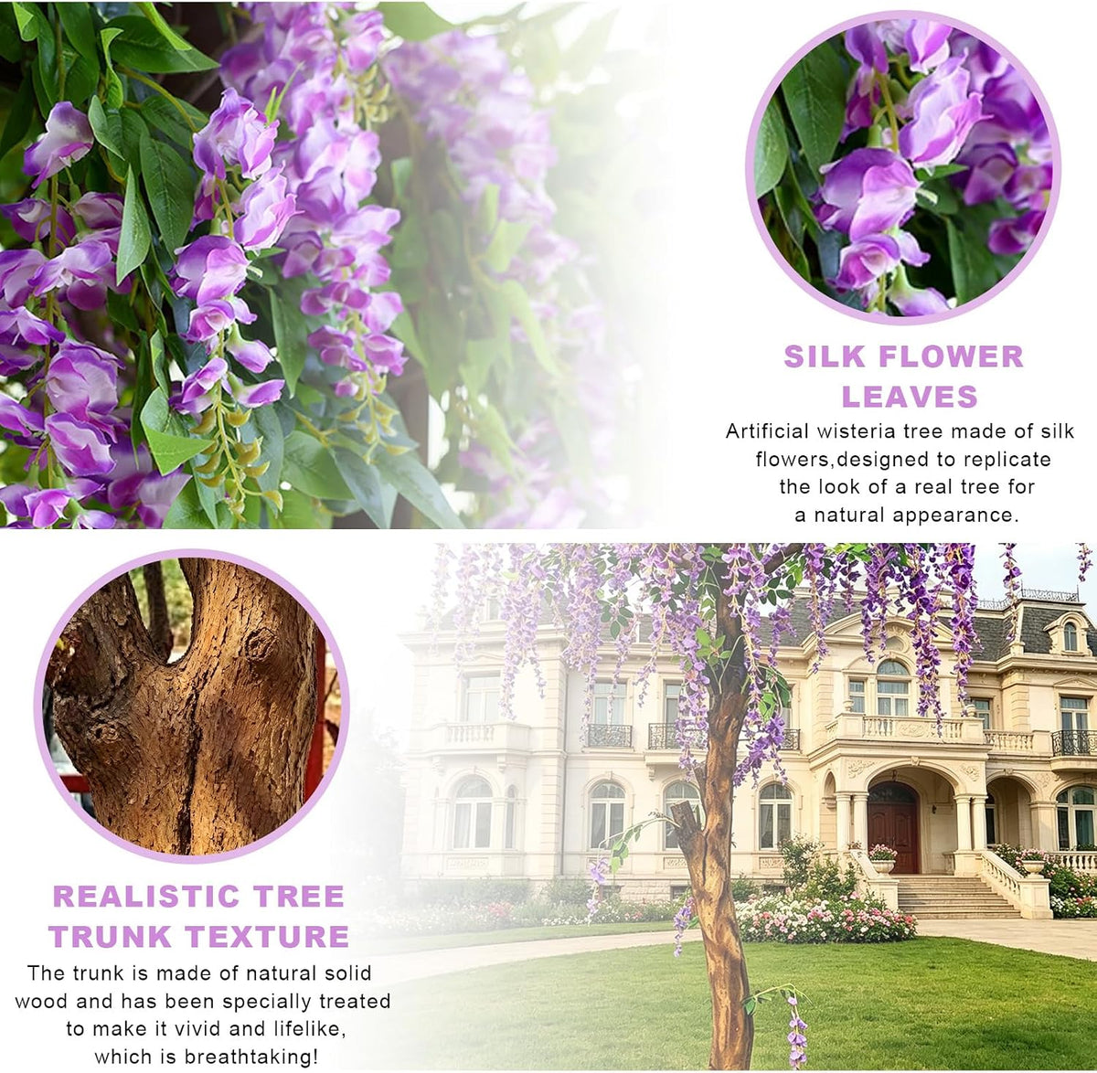 Artificial Wisteria Tree, Faux Silk Flower Wisteria Tree