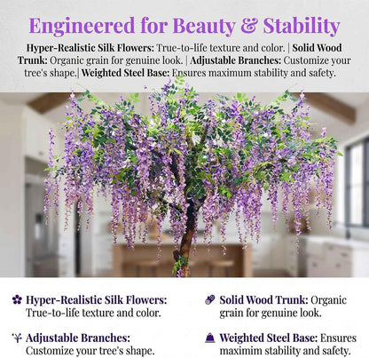 Artificial Wisteria Tree, Faux Silk Flower Wisteria Tree