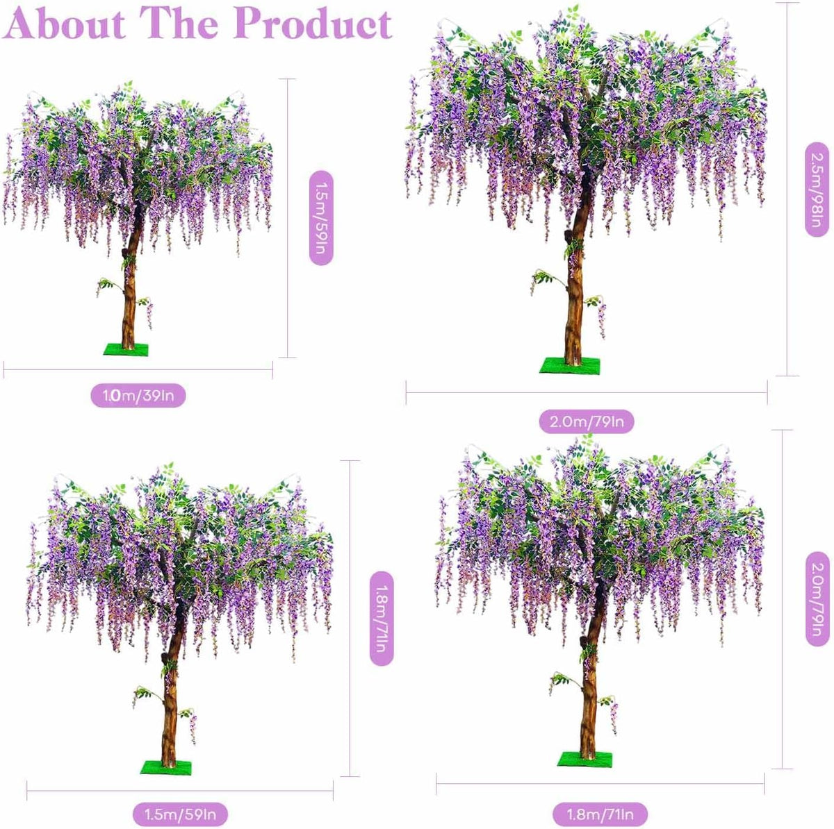 Artificial Wisteria Tree, Faux Silk Flower Wisteria Tree