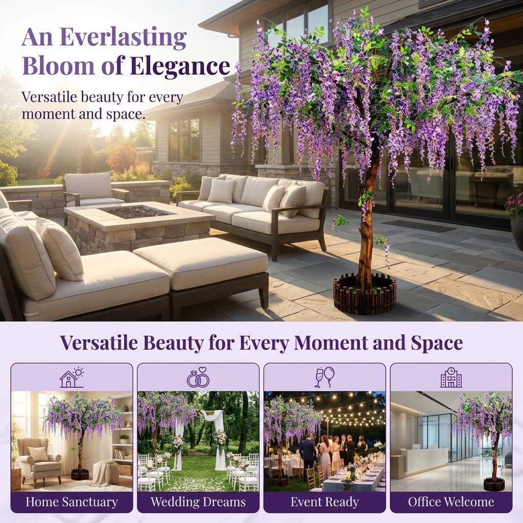 Artificial Wisteria Tree, Faux Silk Flower Wisteria Tree