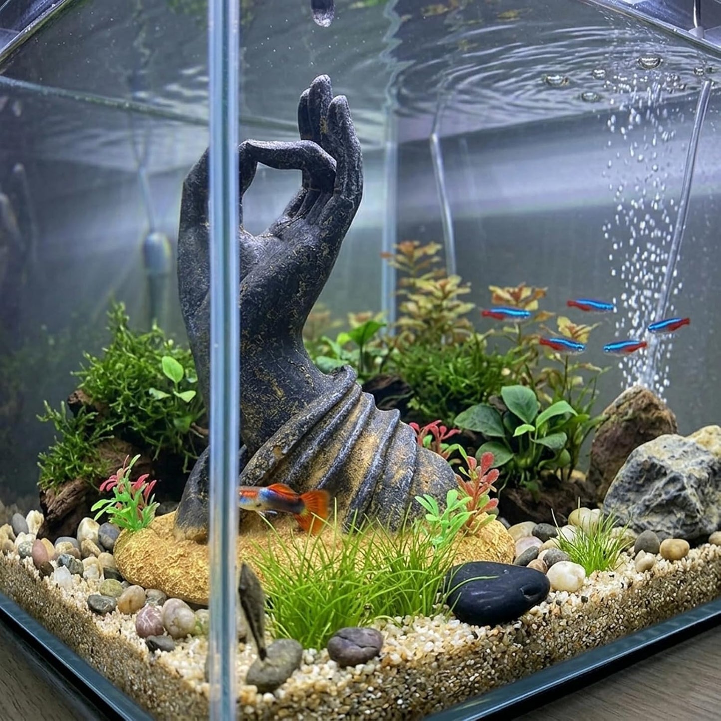 Fish Tank Decorations, Large Aquarium Decor Accessories with Heavy Concrete Rock Mountain, Bearded Dragon Hideout, Reptile & Amphibian Habitat Hideouts, Weighted Cave Stone (Brown Mountain)