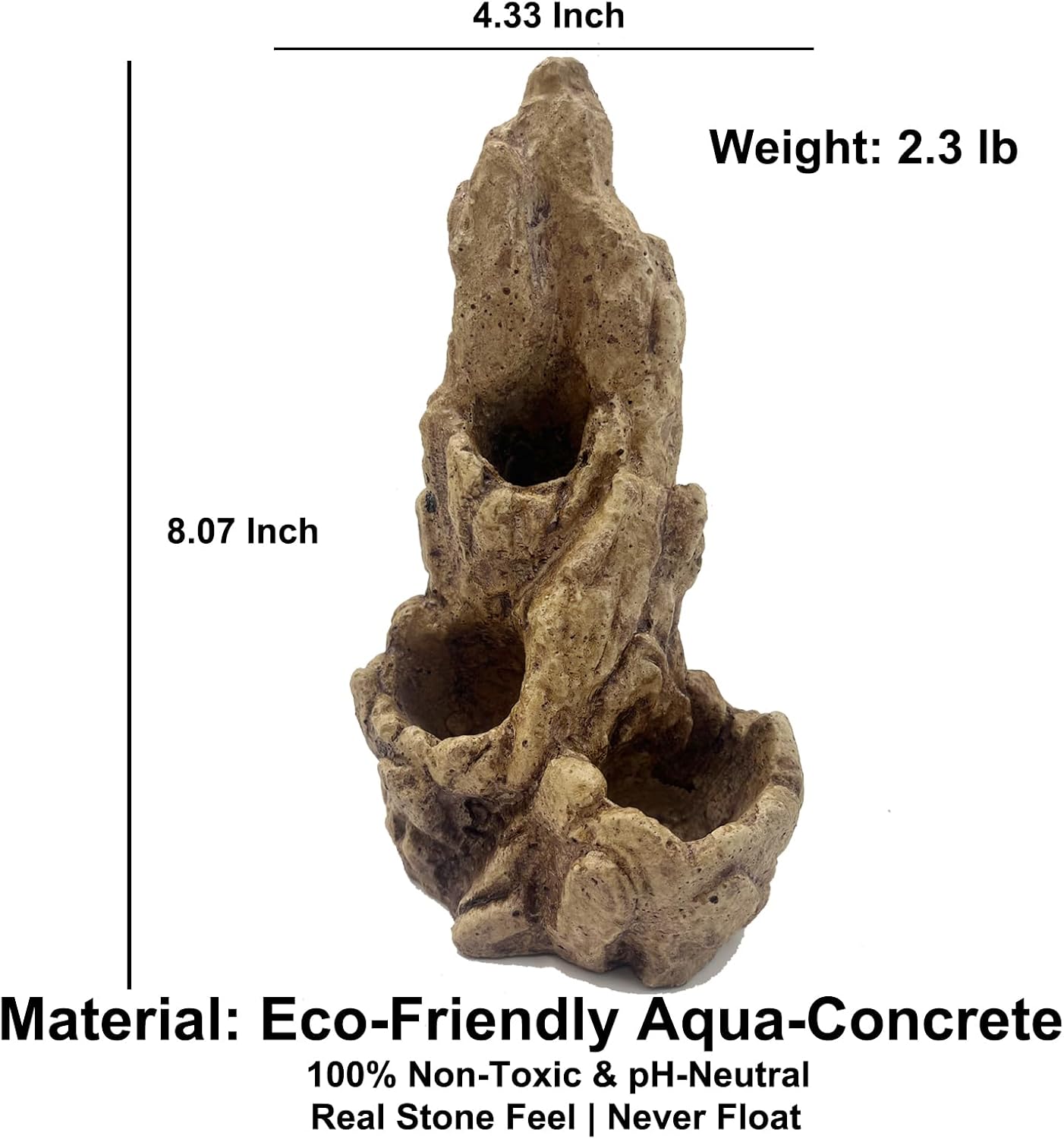 Fish Tank Decorations, Large Aquarium Decor Accessories with Heavy Concrete Rock Mountain, Bearded Dragon Hideout, Reptile & Amphibian Habitat Hideouts, Weighted Cave Stone (Brown Mountain)