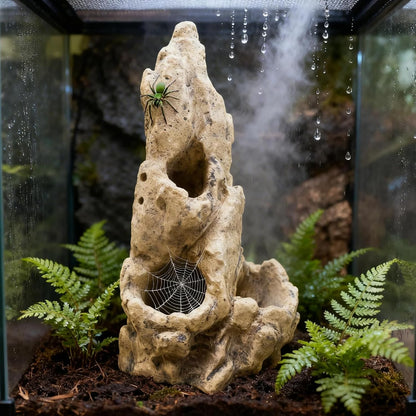 Fish Tank Decorations, Large Aquarium Decor Accessories with Heavy Concrete Rock Mountain, Bearded Dragon Hideout, Reptile & Amphibian Habitat Hideouts, Weighted Cave Stone (Brown Mountain)