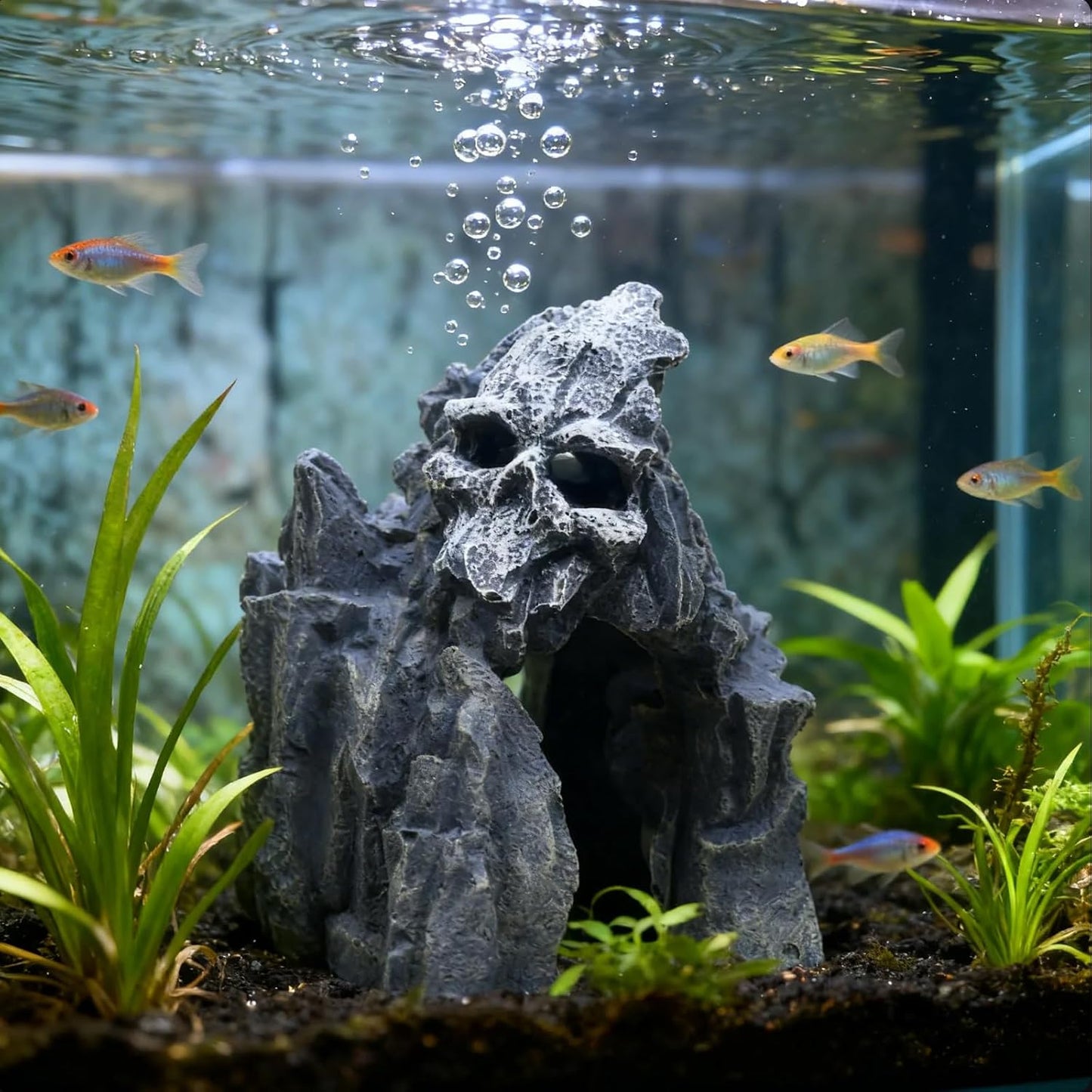 Fish Tank Decorations, Large Aquarium Decor Accessories with Heavy Concrete Rock Mountain, Bearded Dragon Hideout, Reptile & Amphibian Habitat Hideouts, Weighted Cave Stone (Brown Mountain)