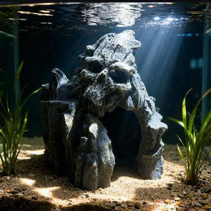 Fish Tank Decorations, Large Aquarium Decor Accessories with Heavy Concrete Rock Mountain, Bearded Dragon Hideout, Reptile & Amphibian Habitat Hideouts, Weighted Cave Stone (Brown Mountain)