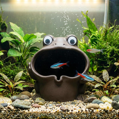 Fish Tank Decorations, Large Aquarium Decor Accessories with Heavy Concrete Rock Mountain, Bearded Dragon Hideout, Reptile & Amphibian Habitat Hideouts, Weighted Cave Stone (Brown Mountain)