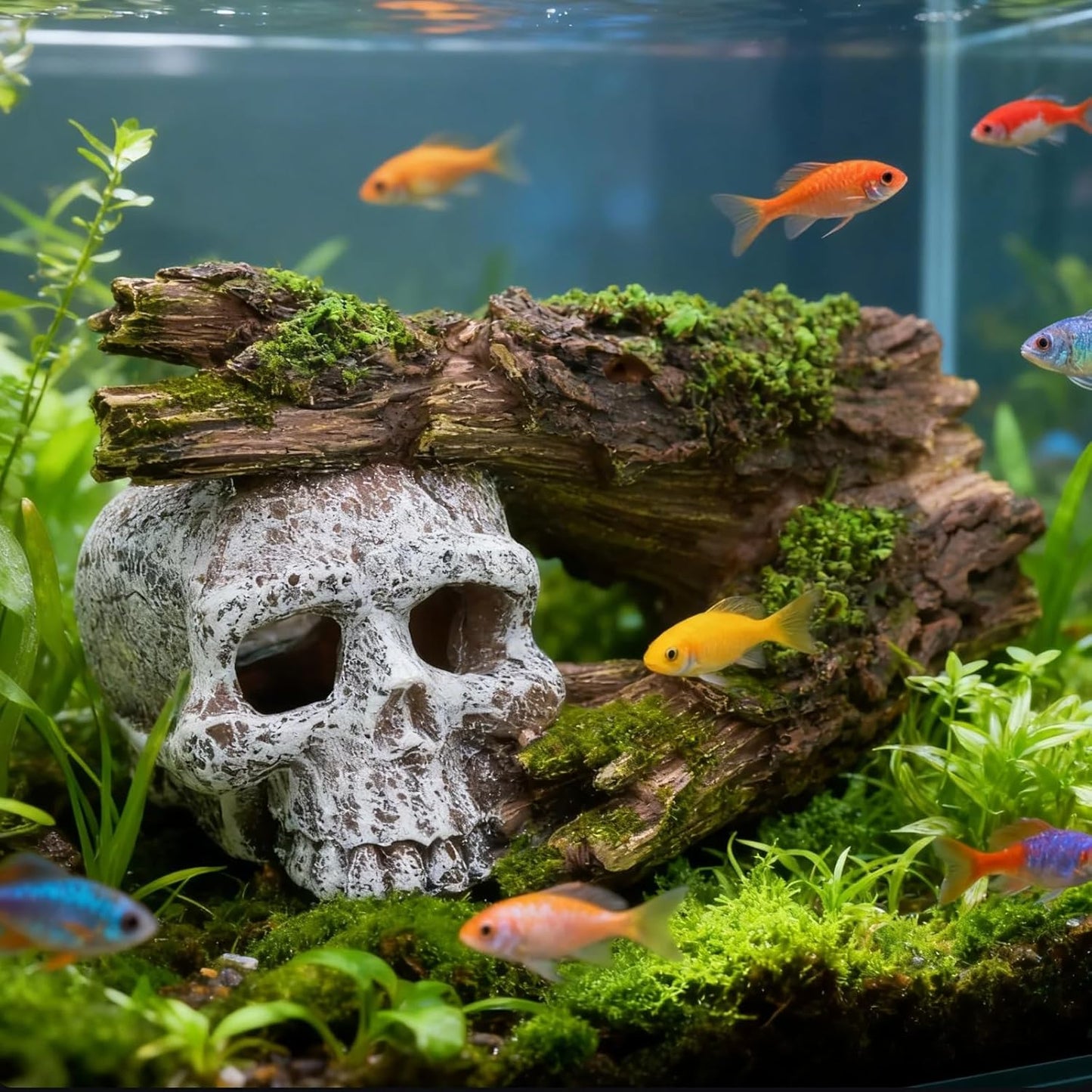 Fish Tank Decorations, Large Aquarium Decor Accessories with Heavy Concrete Rock Mountain, Bearded Dragon Hideout, Reptile & Amphibian Habitat Hideouts, Weighted Cave Stone (Brown Mountain)