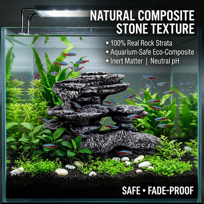 Fish Tank Decorations, Large Aquarium Decor Accessories with Heavy Concrete Rock Mountain, Bearded Dragon Hideout, Reptile & Amphibian Habitat Hideouts, Weighted Cave Stone (Brown Mountain)