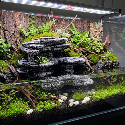 Fish Tank Decorations, Large Aquarium Decor Accessories with Heavy Concrete Rock Mountain, Bearded Dragon Hideout, Reptile & Amphibian Habitat Hideouts, Weighted Cave Stone (Brown Mountain)