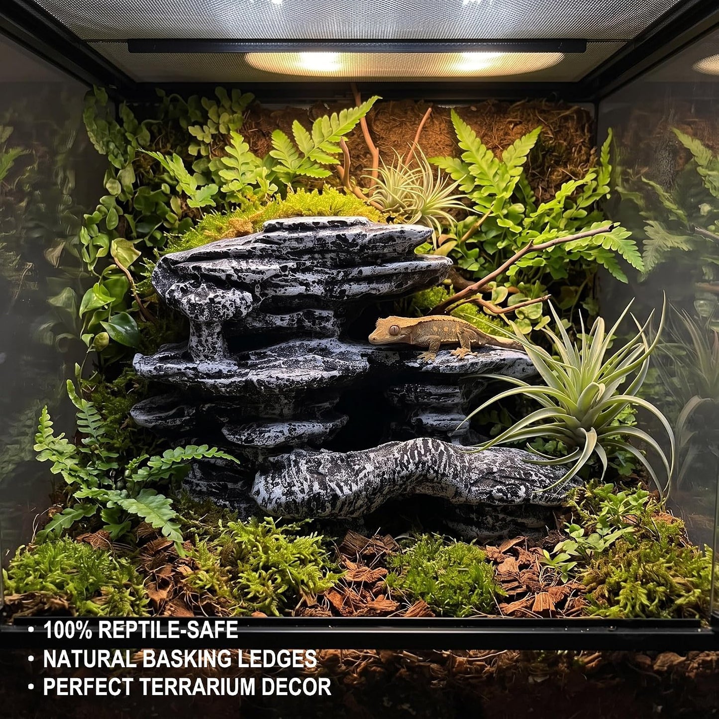 Fish Tank Decorations, Large Aquarium Decor Accessories with Heavy Concrete Rock Mountain, Bearded Dragon Hideout, Reptile & Amphibian Habitat Hideouts, Weighted Cave Stone (Brown Mountain)