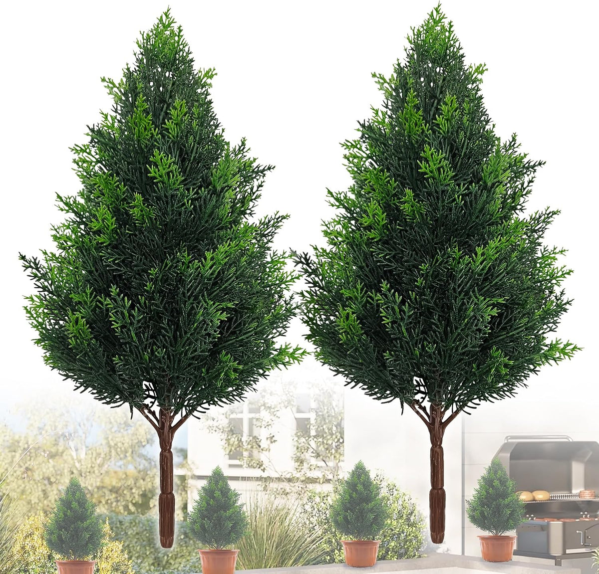 20 Inch (2 Pack), Artificial Cedar Topiary Plants, UV Resistant