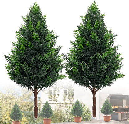 20 Inch (2 Pack), Artificial Cedar Topiary Plants, UV Resistant