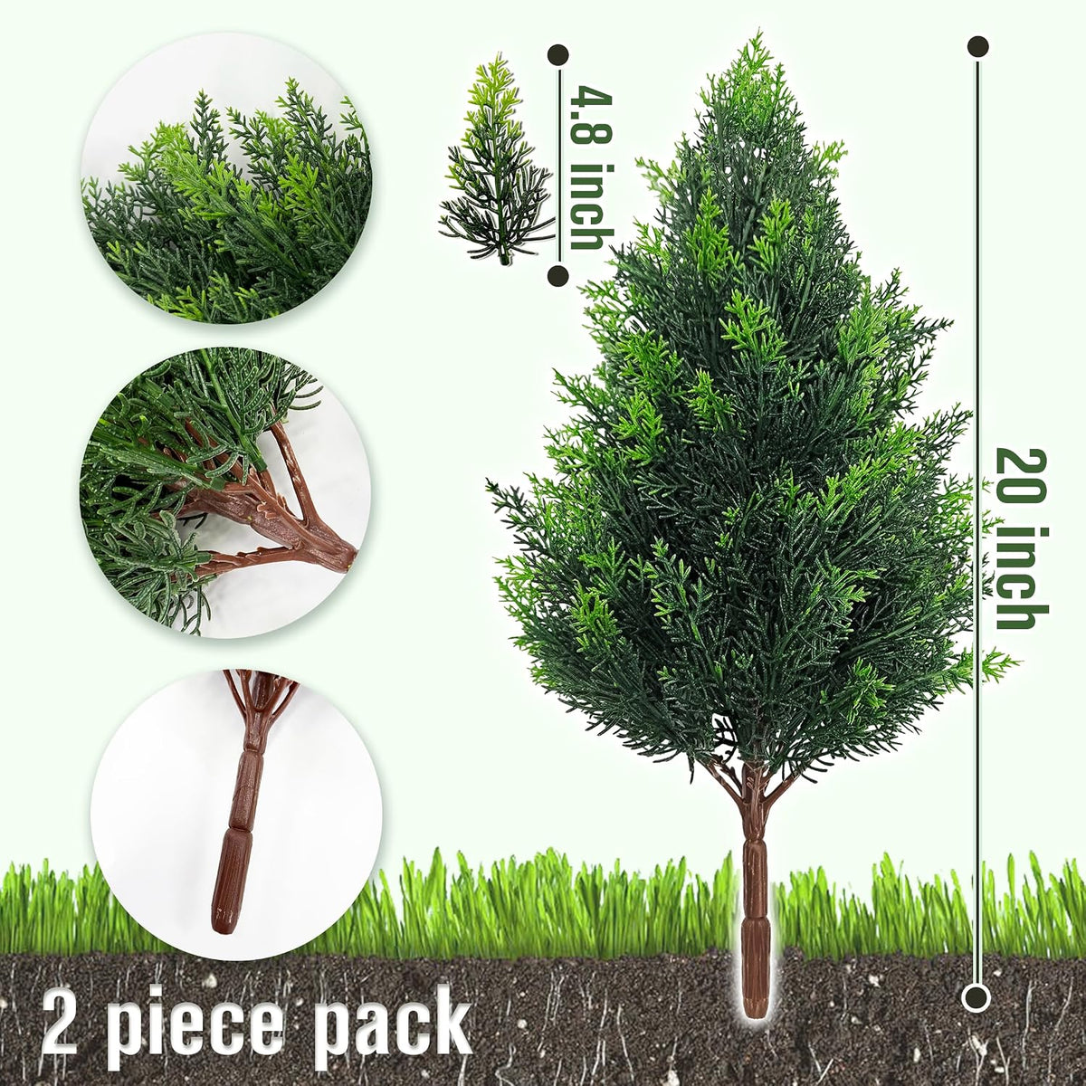 20 Inch (2 Pack), Artificial Cedar Topiary Plants, UV Resistant