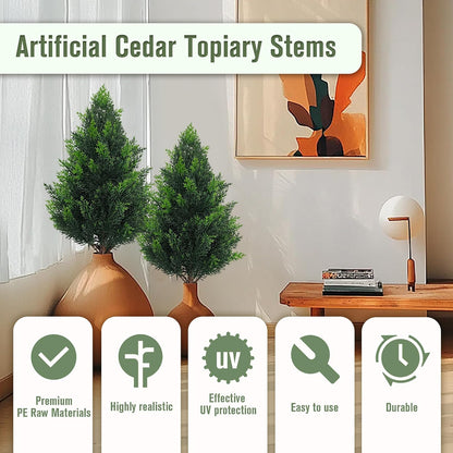 20 Inch (2 Pack), Artificial Cedar Topiary Plants, UV Resistant