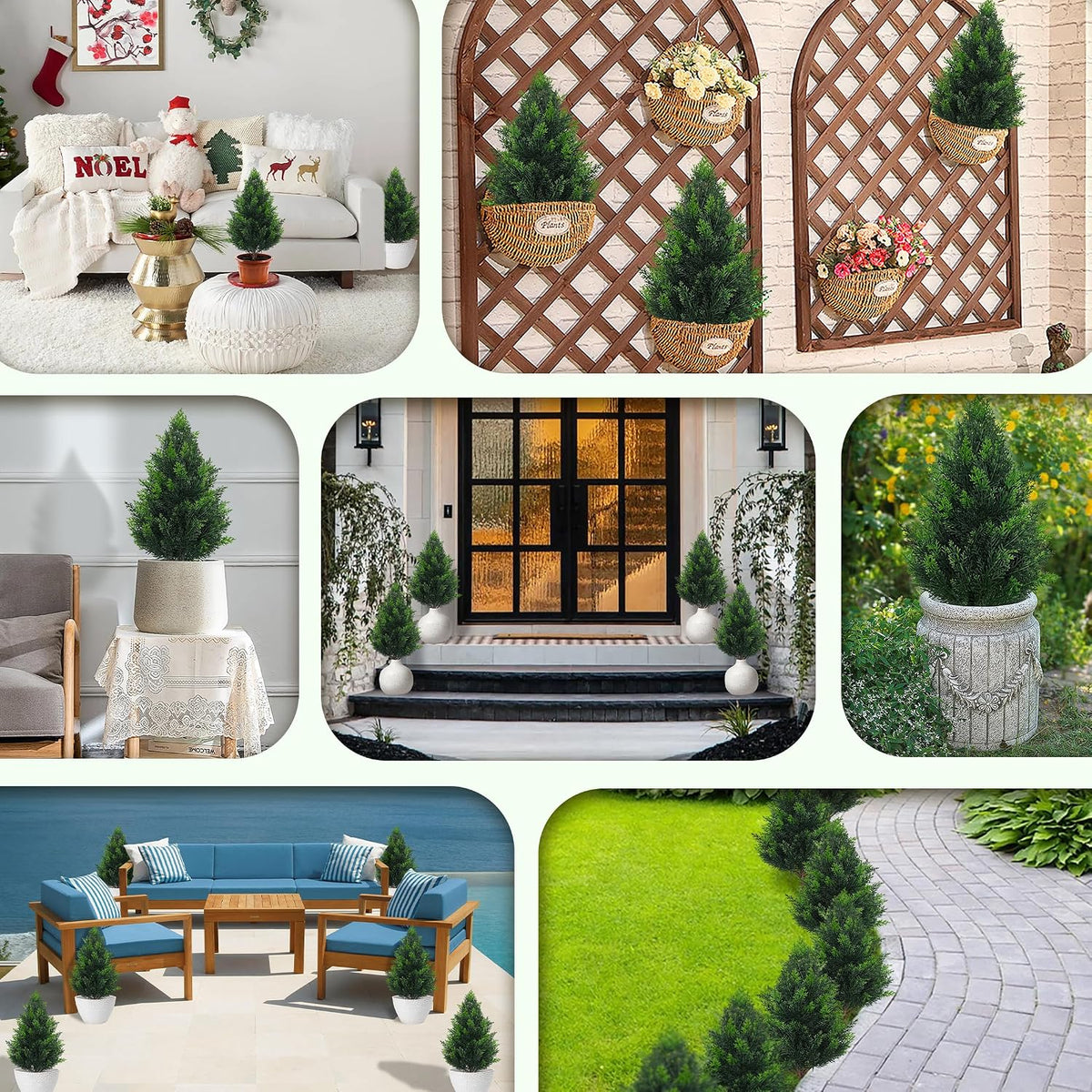 20 Inch (2 Pack), Artificial Cedar Topiary Plants, UV Resistant