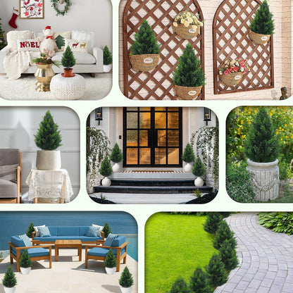 20 Inch (2 Pack), Artificial Cedar Topiary Plants, UV Resistant