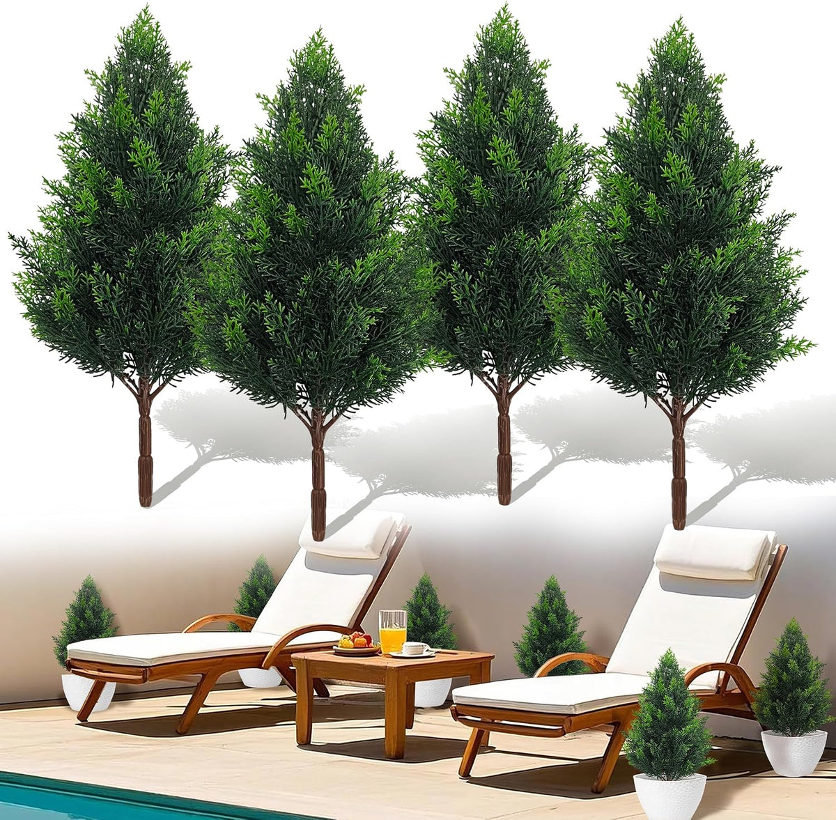 20 Inch (2 Pack), Artificial Cedar Topiary Plants, UV Resistant