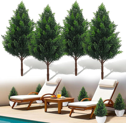 20 Inch (2 Pack), Artificial Cedar Topiary Plants, UV Resistant